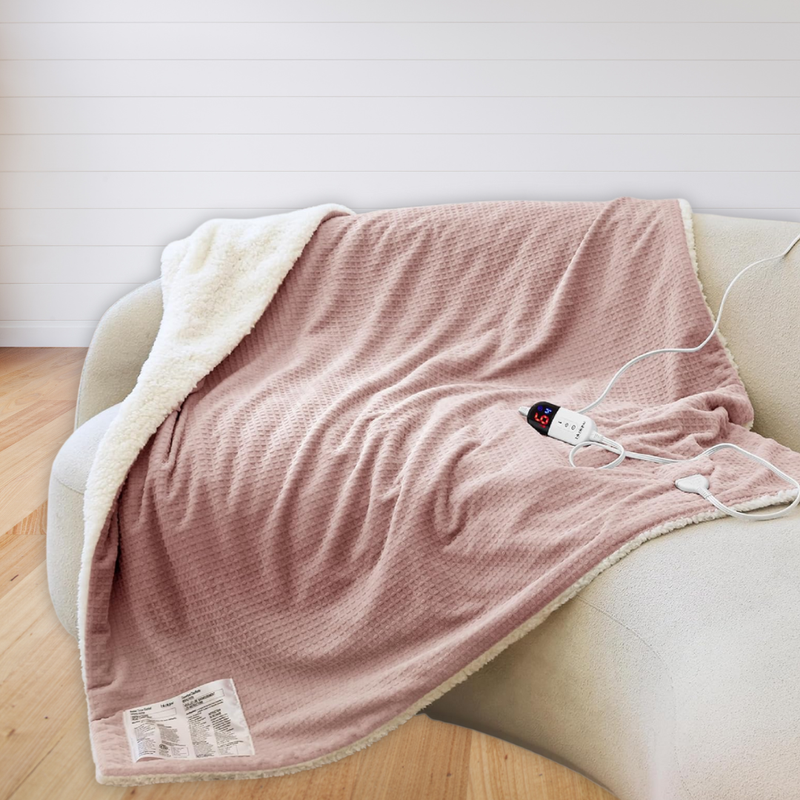 Waffle Electric Heated Blanket, 6 Levels, Digital Display and Auto Off