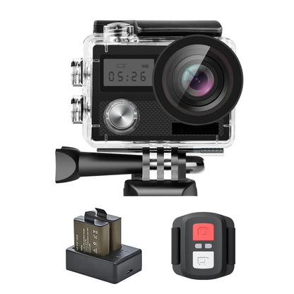 4K Action Camera with Dual Screens Water-Resistant Case WiFi Mount Kit