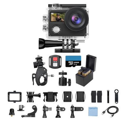 4K Action Camera with Dual Screens Water-Resistant Case WiFi Mount Kit