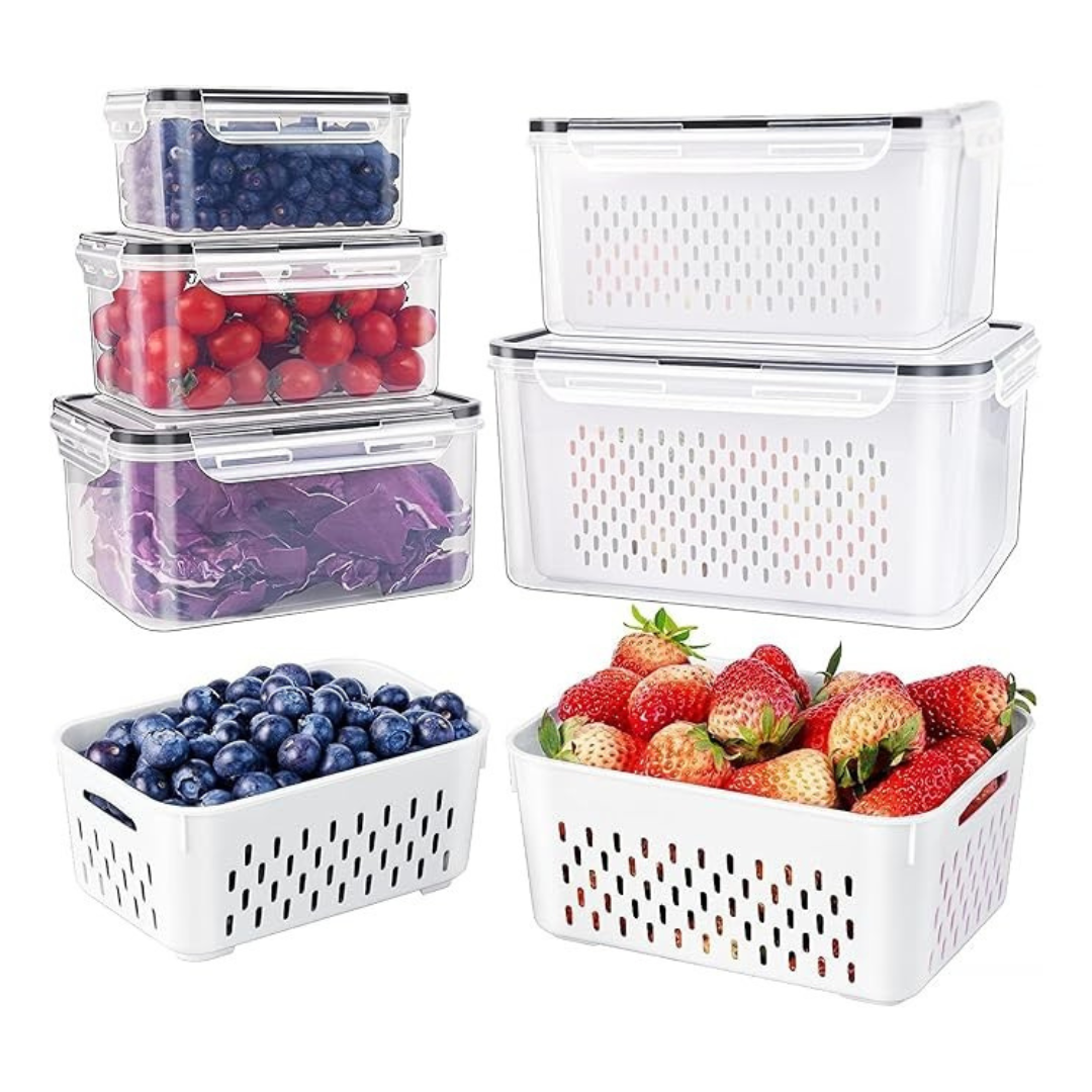 5-Pack Produce Saver Containers with Colander for Fridge Storage
