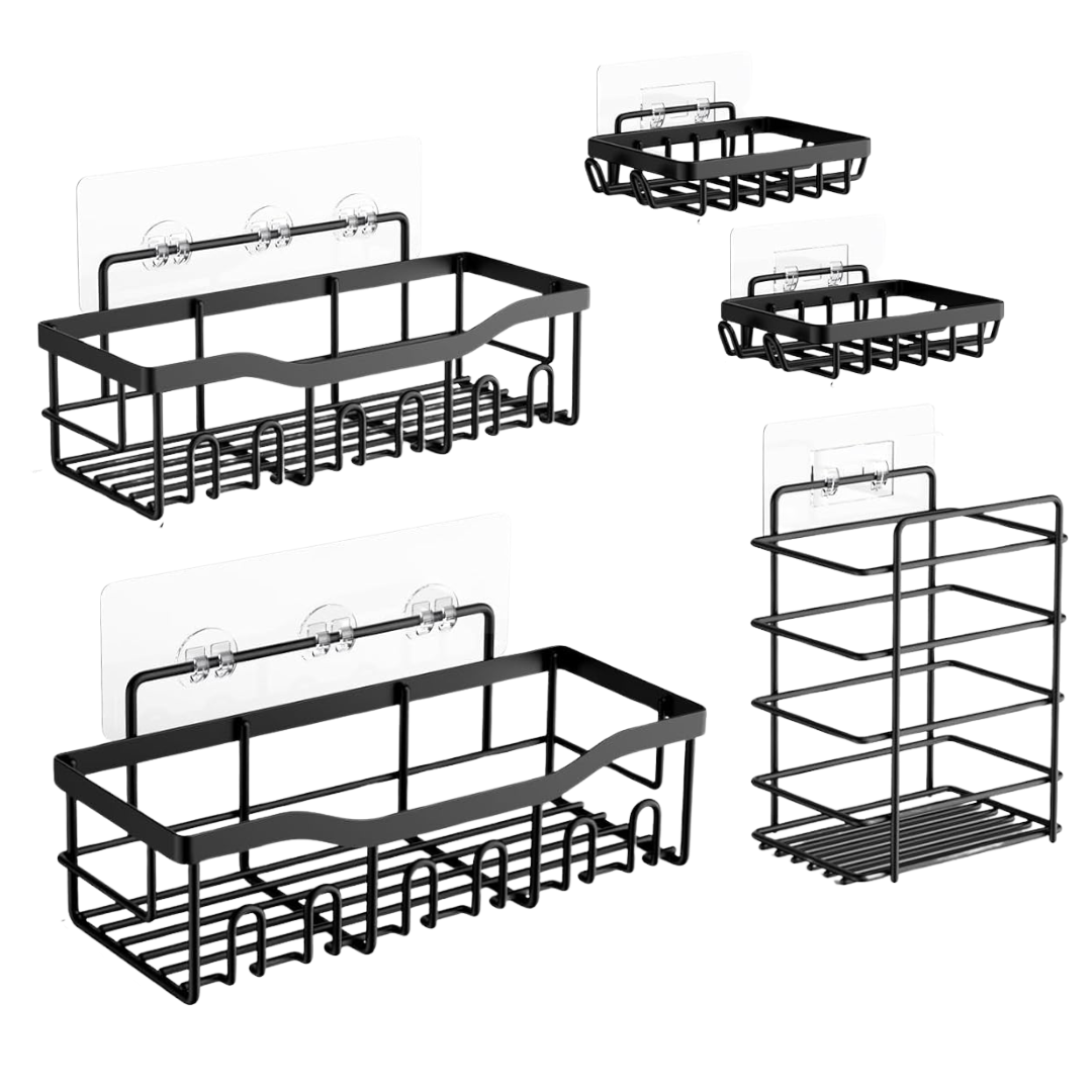 5-Pack Stainless Steel Wall Caddy Set for Bathroom and Kitchen Space