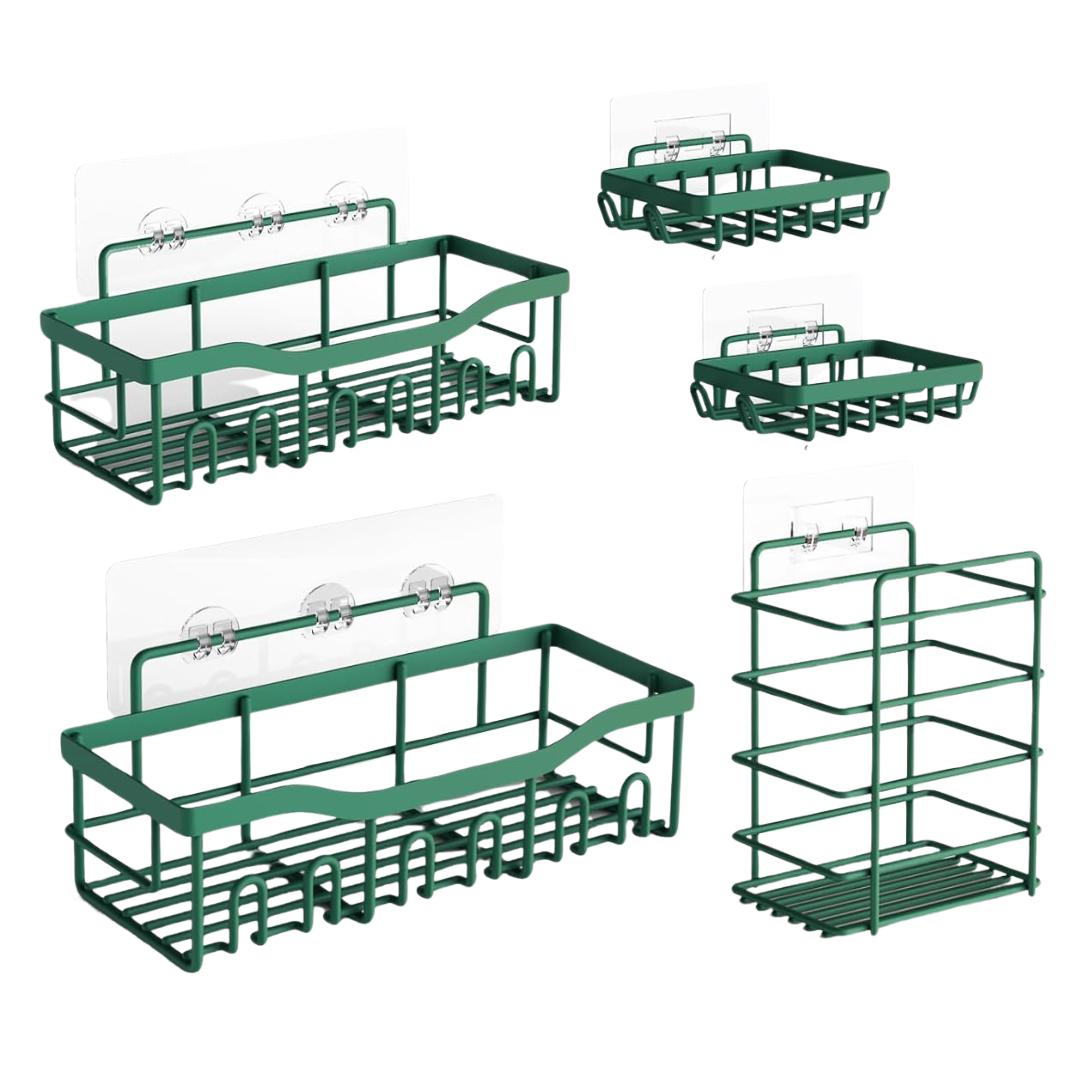5-Pack Stainless Steel Wall Caddy Set for Bathroom and Kitchen Space