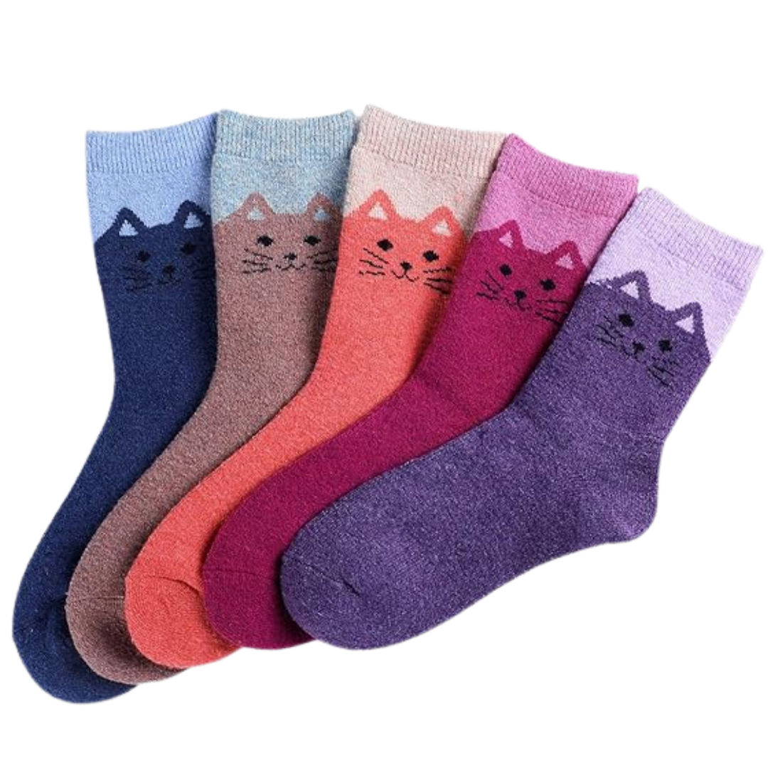 5 Pair Set Women’s Wool Blend Mid Calf Socks for Winter Wear