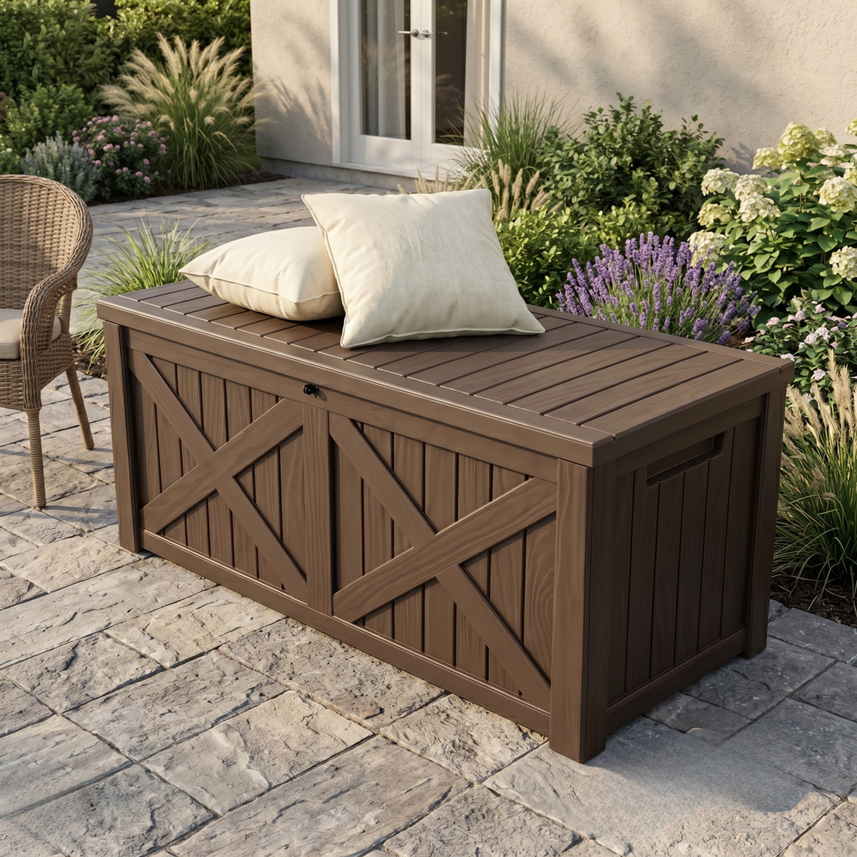 567.8 L Resin Bench Box Storage with Lid Lock and X Front Panel Unit