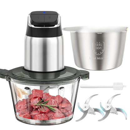 8-Cup Food Processor with Dual Bowls, Adjustable Speed Control