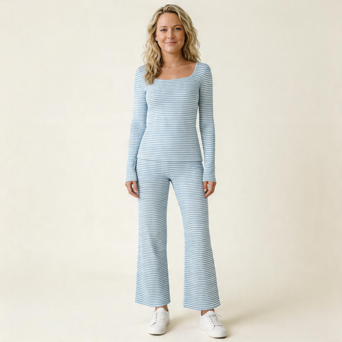 Sunday Stripe Lounge Set-Huggleo-Sky Blue-S