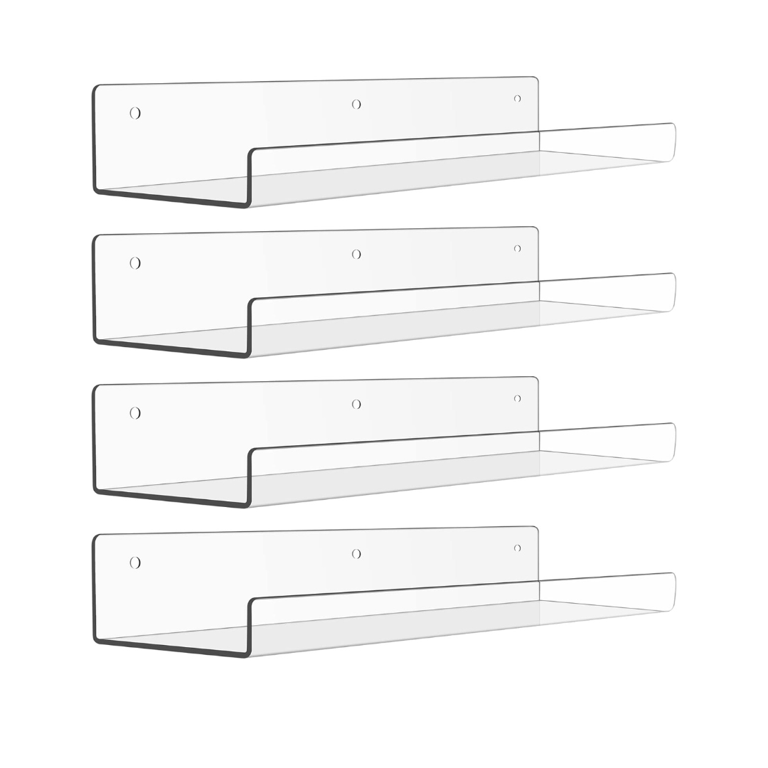 Acrylic Wall Shelves 15 Inch Floating Bathroom Organizer Set