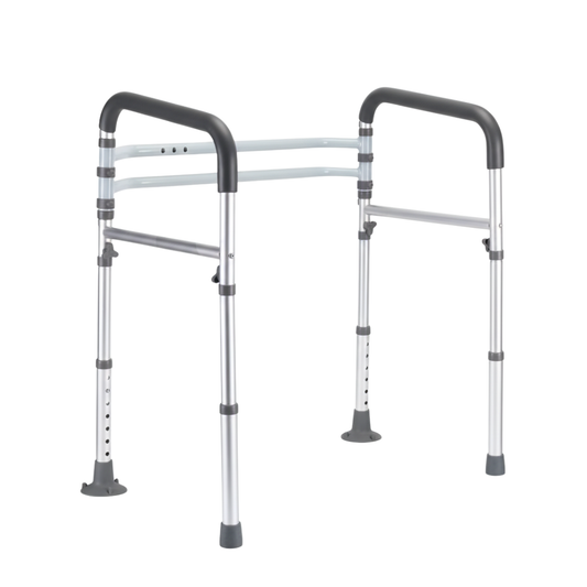 Adjustable Aluminum Toilet Support Rail with Grips, Foldable
