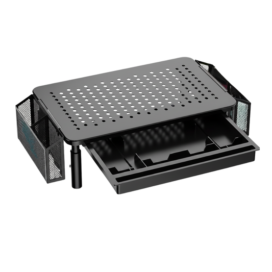 Adjustable Monitor Riser with Pull-Out Storage and Ventilated Platform
