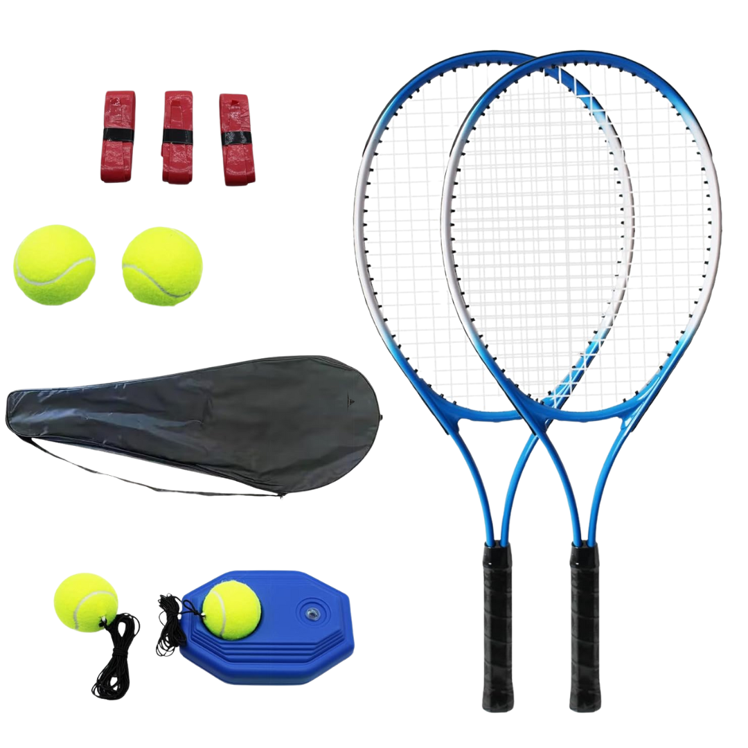 Adult Aluminum Tennis Racket Set with Trainer, Balls, and Carry Bag