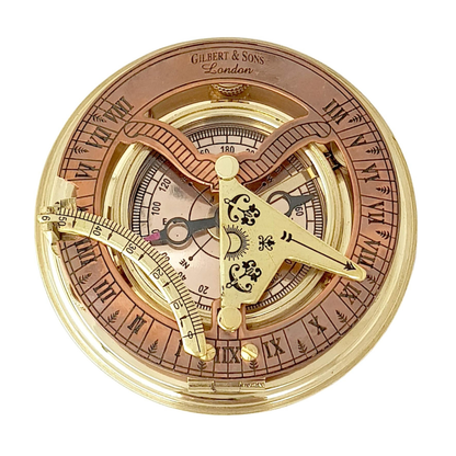 Antique Brass & Copper Sundial Compass with Leather Gift Box
