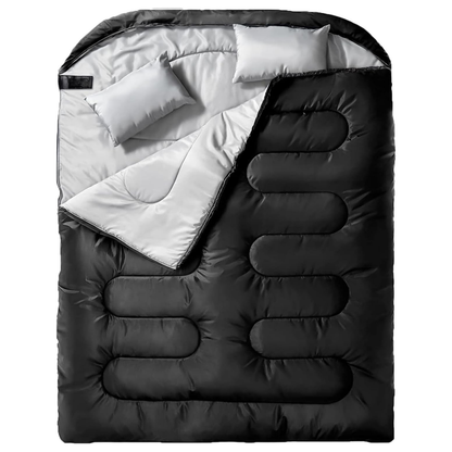 Double Sleeping Bag for Adults with Two Pillows and Compression Sack