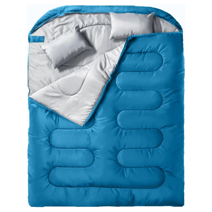 Double Sleeping Bag for Adults with Two Pillows and Compression Sack