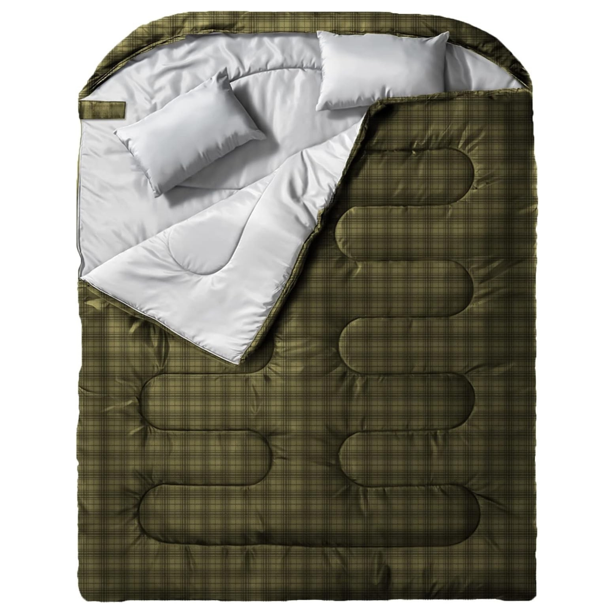 Double Sleeping Bag for Adults with Two Pillows and Compression Sack