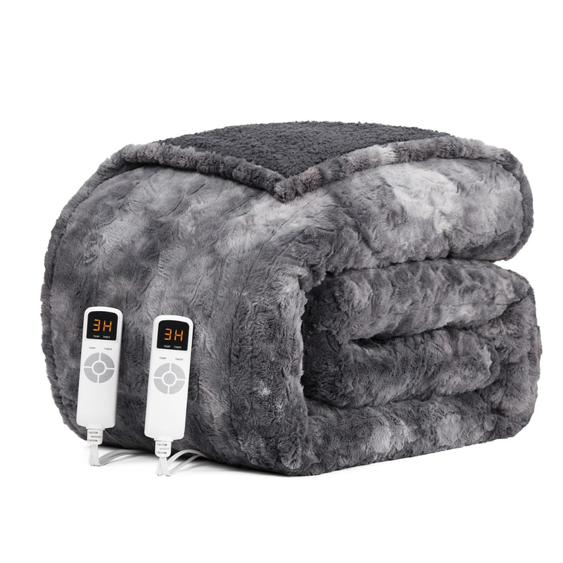 Faux Fur Sherpa Electric Heated Blanket with 9 Levels and Auto Off