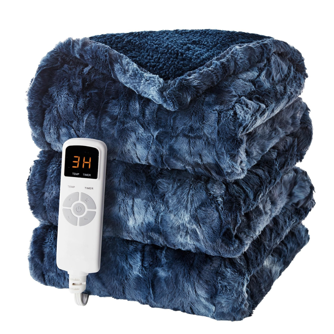 Faux Fur Sherpa Electric Heated Blanket with 9 Levels and Auto Off