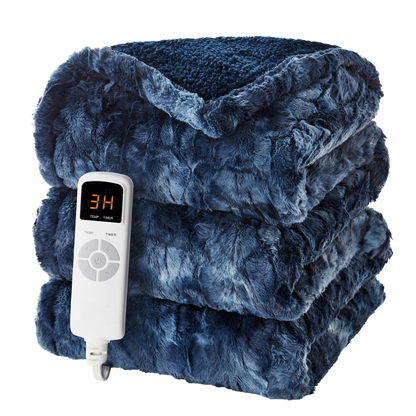 Faux Fur Sherpa Electric Heated Blanket with 9 Levels and Auto Off