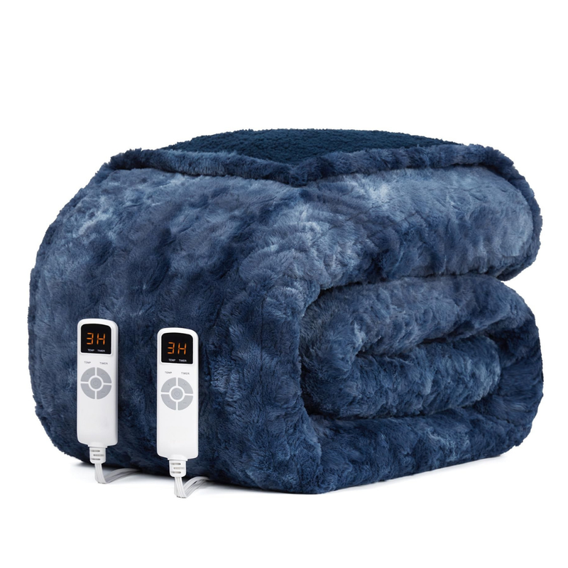Faux Fur Sherpa Electric Heated Blanket with 9 Levels and Auto Off