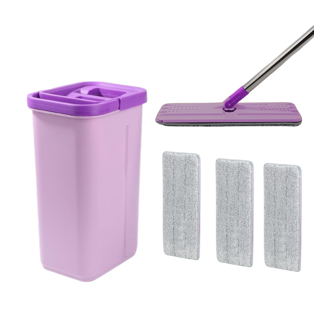 Flat Mop & Bucket Set, 360° Rectangular Head, Telescopic Steel Handle