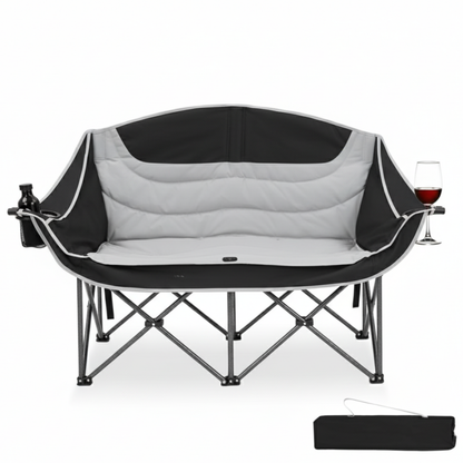 Folding Outdoor Camping Loveseat Chair, Padded 2–3 Person Seat