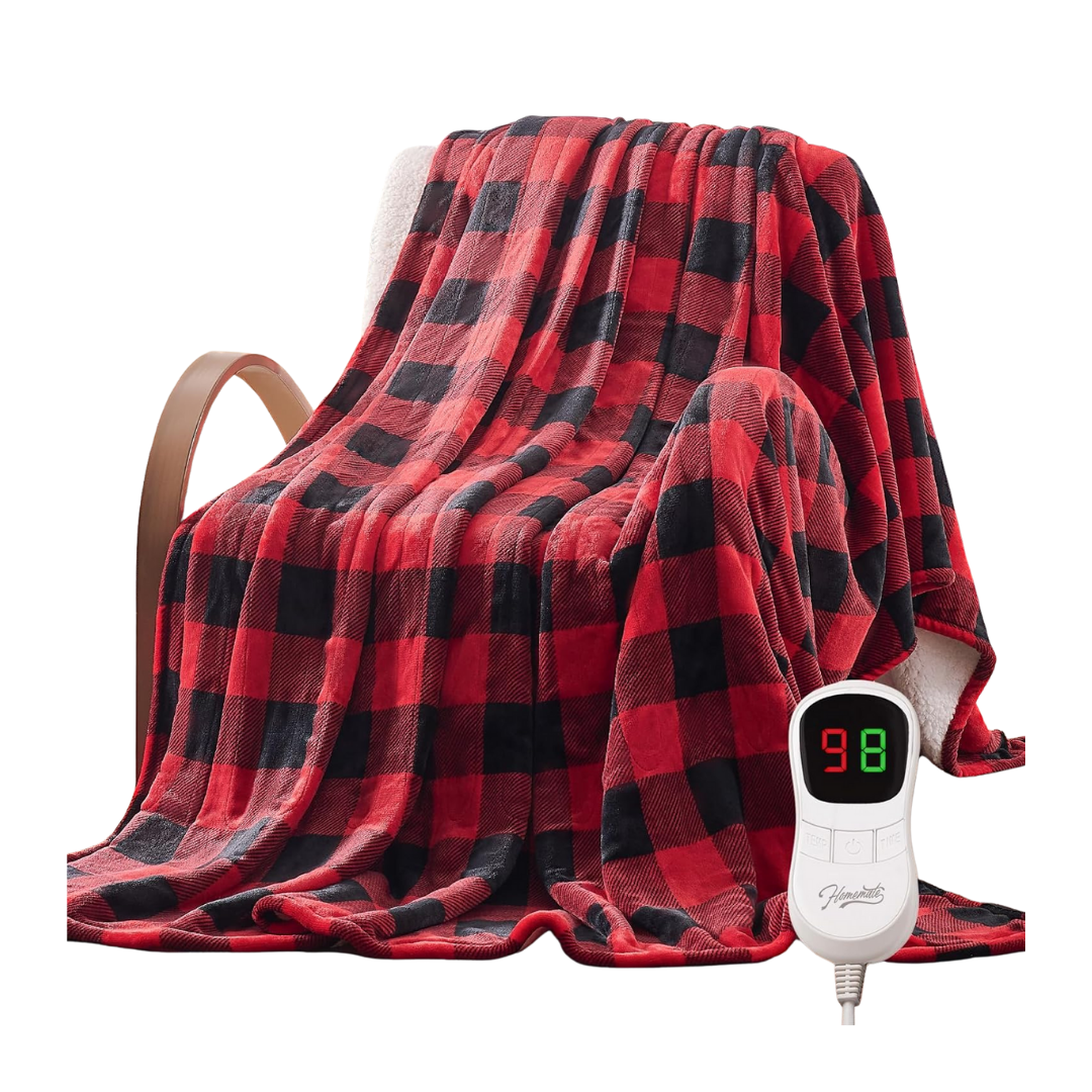 Heated Flannel Throw Blanket 10 Heat Levels 50x60 Checkered Collection