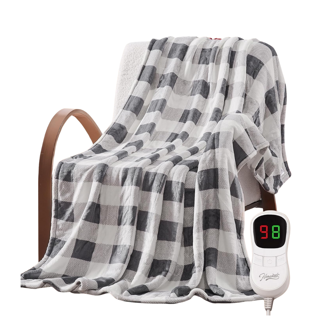 Heated Flannel Throw Blanket 10 Heat Levels 50x60 Checkered Collection