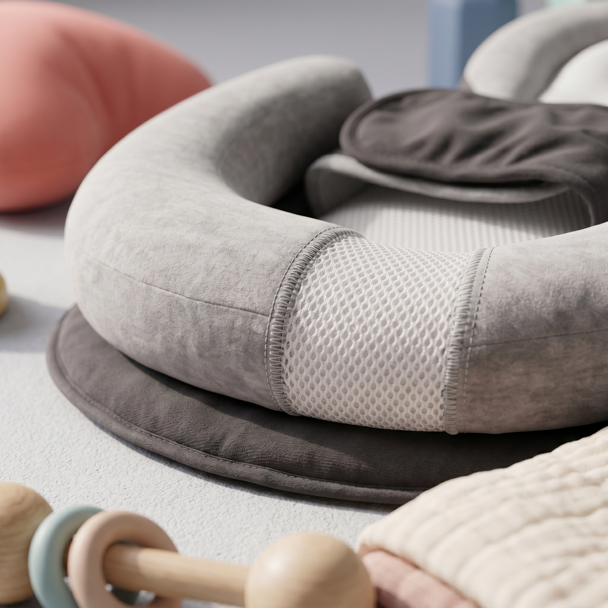 Bundle baby comfort lounger, gray, fabric detail