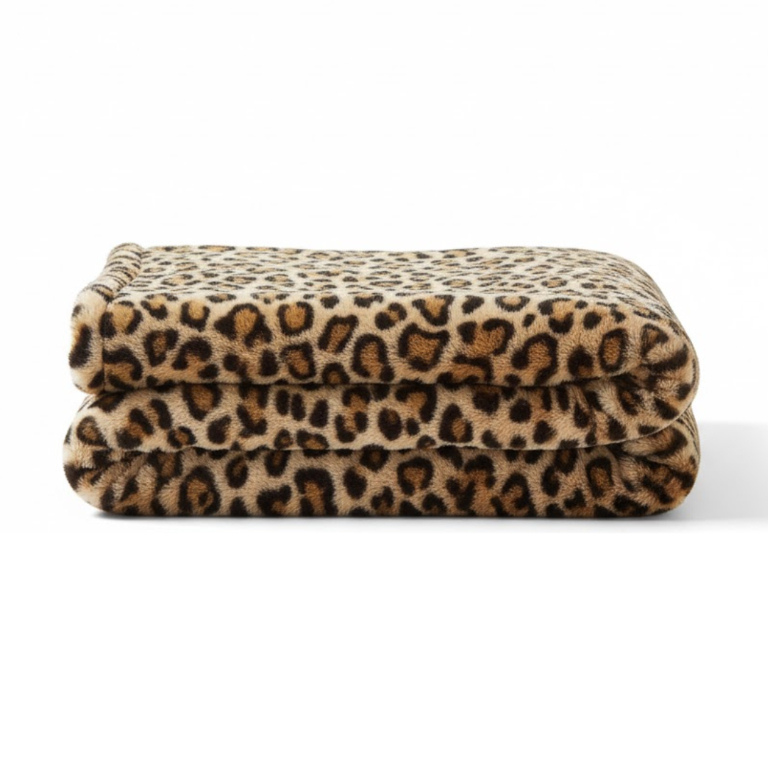 Leopard Print Fleece Blanket for Bed, Sofa, Travel, Camping
