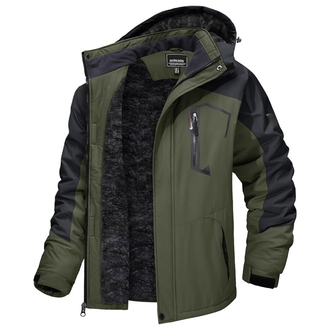 Men’s Water-Resistant Fleece Ski Jacket with Detachable Hood