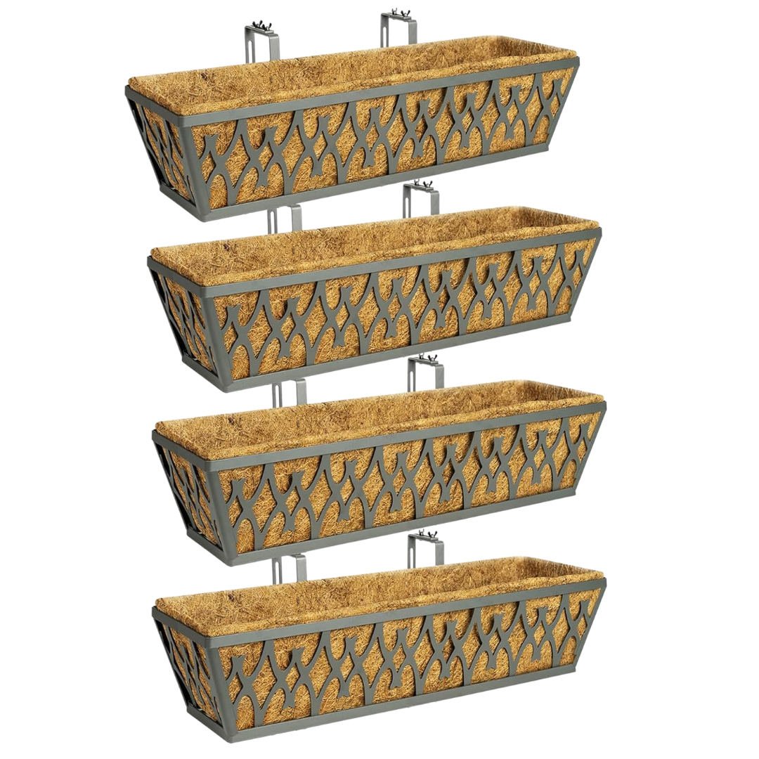 Metal Window Box Planter with Coco Liner for Balcony & Fence