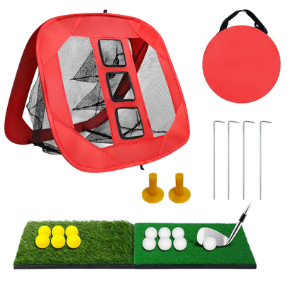 Pop-Up Golf Chipping Target Net Set with Hitting Mats, Balls & Bag