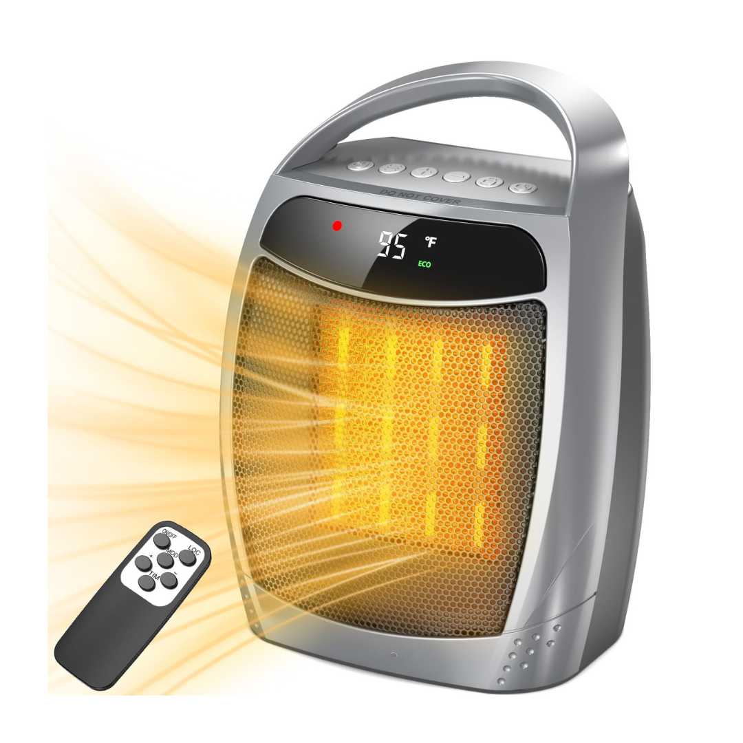 Portable Ceramic Space Heater with Thermostat, Fan, and Auto Shutoff