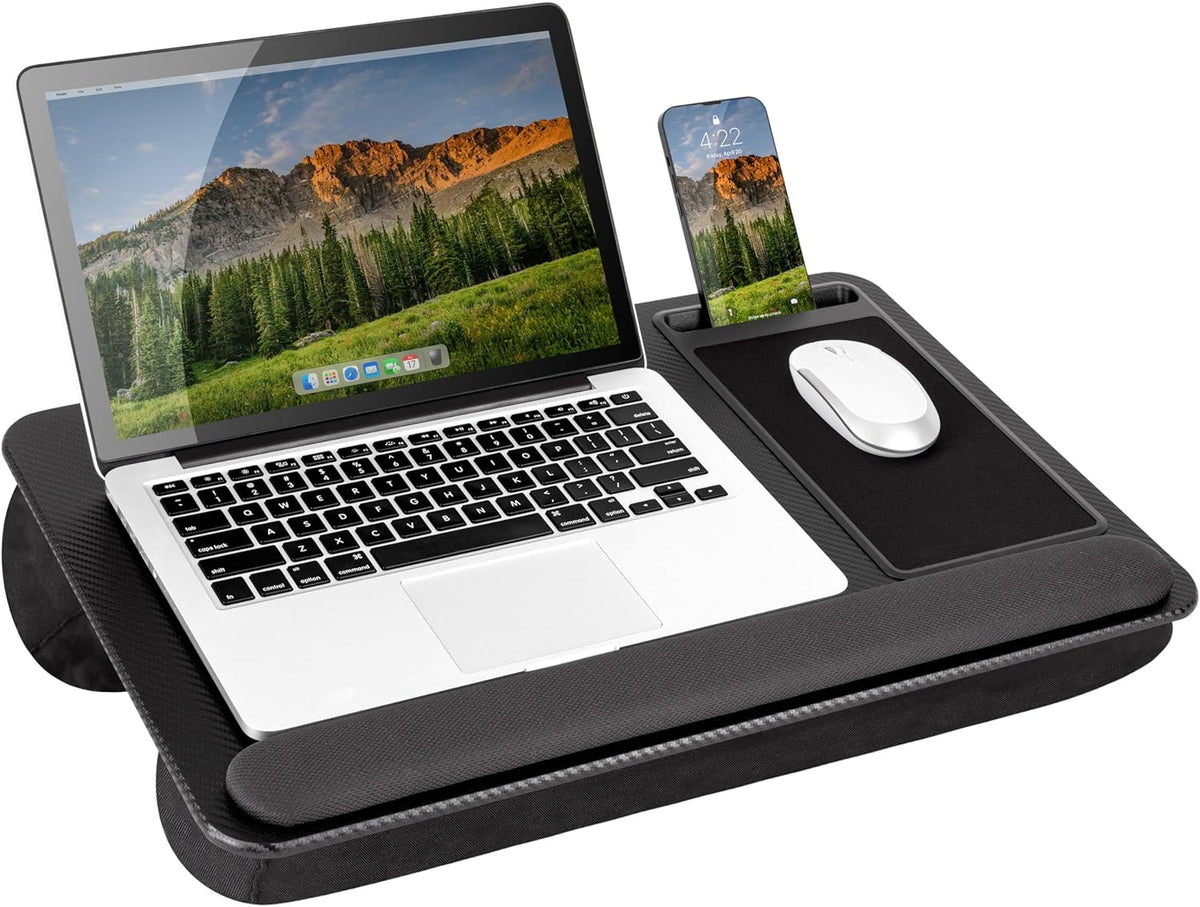 Portable Home Office Lap Desk with Mouse Pad, Cushion & Phone Slot