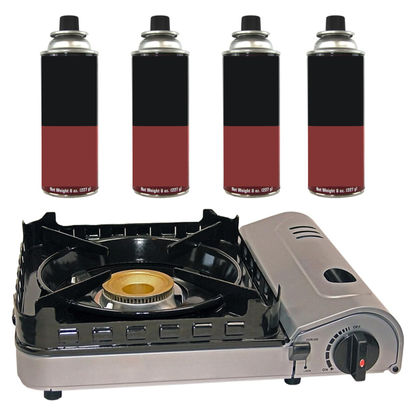 Portable Single-Burner Butane Camp Stove with 4 Fuel Canisters
