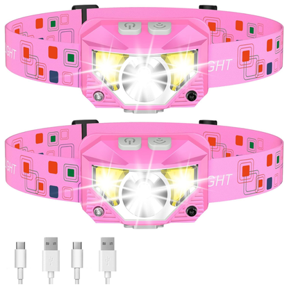 Rechargeable LED Headlamp Flashlight with Sensor, 8 Modes, 2-Pack