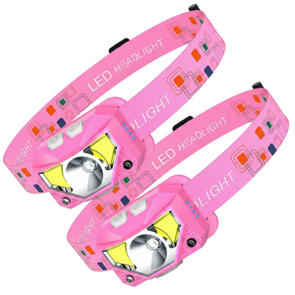 Rechargeable LED Headlamp Flashlight with Sensor, 8 Modes, 2-Pack