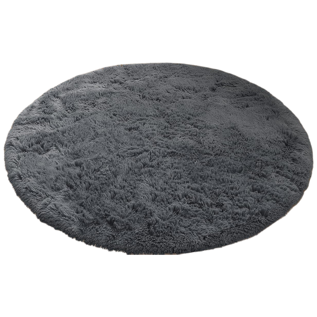 Round Machine Washable Area Rug with High Pile and Anti-Slip Backing