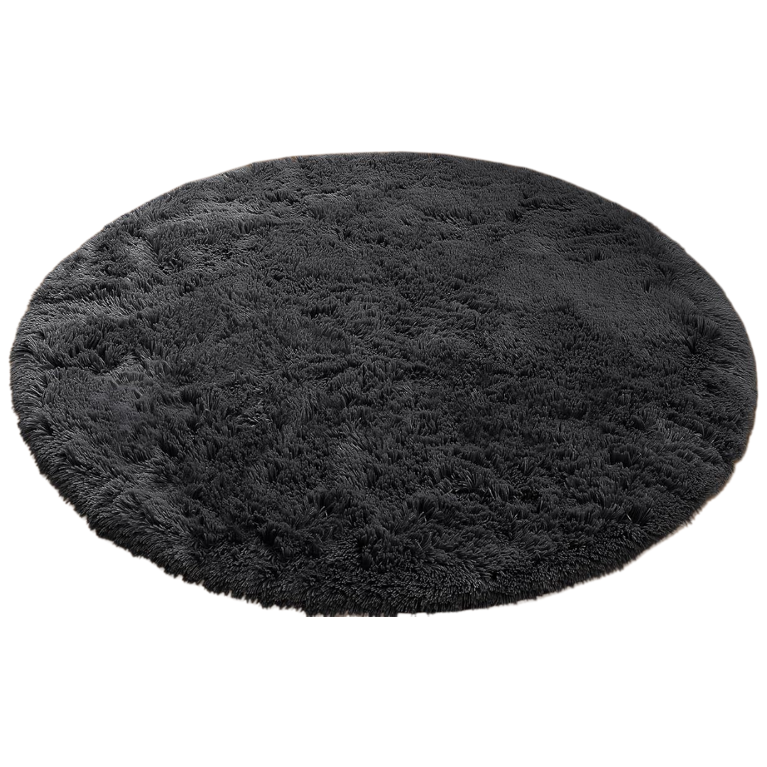 Round Machine Washable Area Rug with High Pile and Anti-Slip Backing
