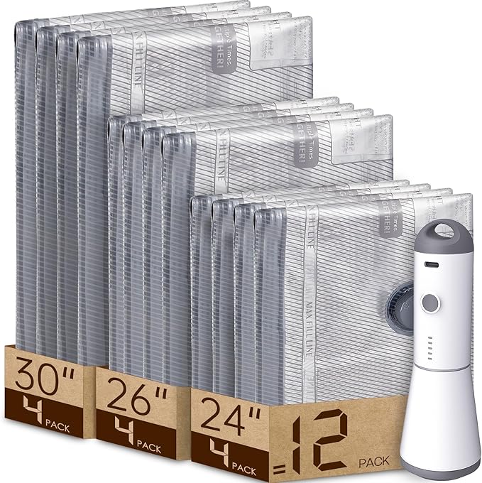Vacuum Seal Bags for Travel, Packing with Rechargeable Air Pump