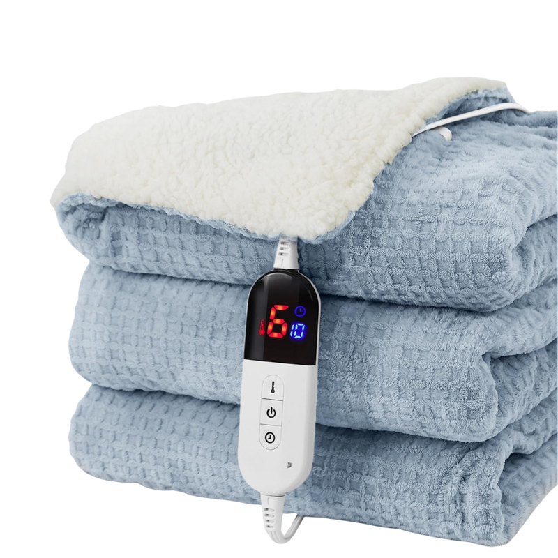 Waffle Electric Heated Blanket, 6 Levels, Digital Display and Auto Off