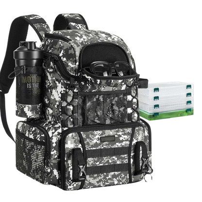 Water-Resistant Fishing Backpack with Rod Holders & 4 Tackle Boxes